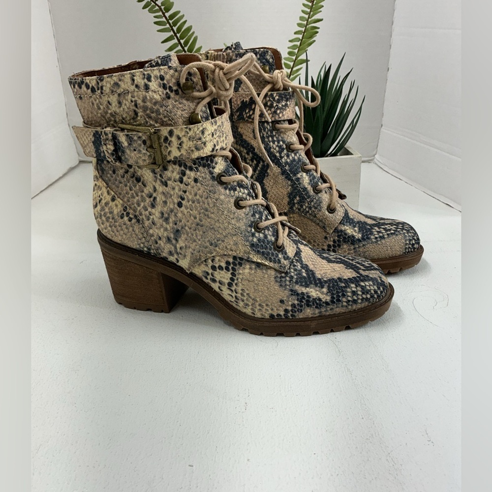 Snakeskin Lace-Up Ankle Boots in new condition